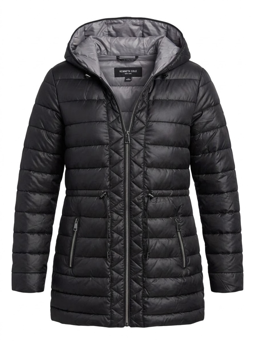 Kenneth Cole Black Quilted Hooded Puffer Jacket